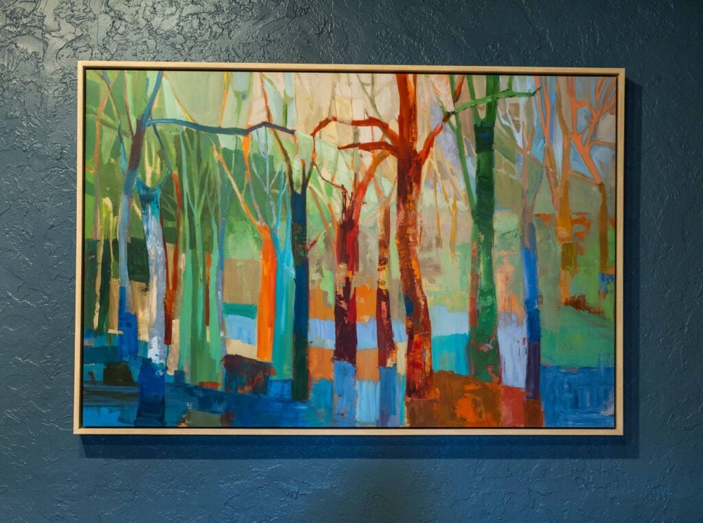 Colorful wall art depicting a forest of some kind