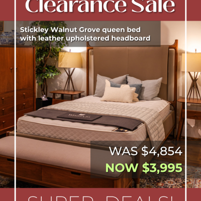 Stickley Walnut Grove Queen Bed with Leather Upholstered Headboard
