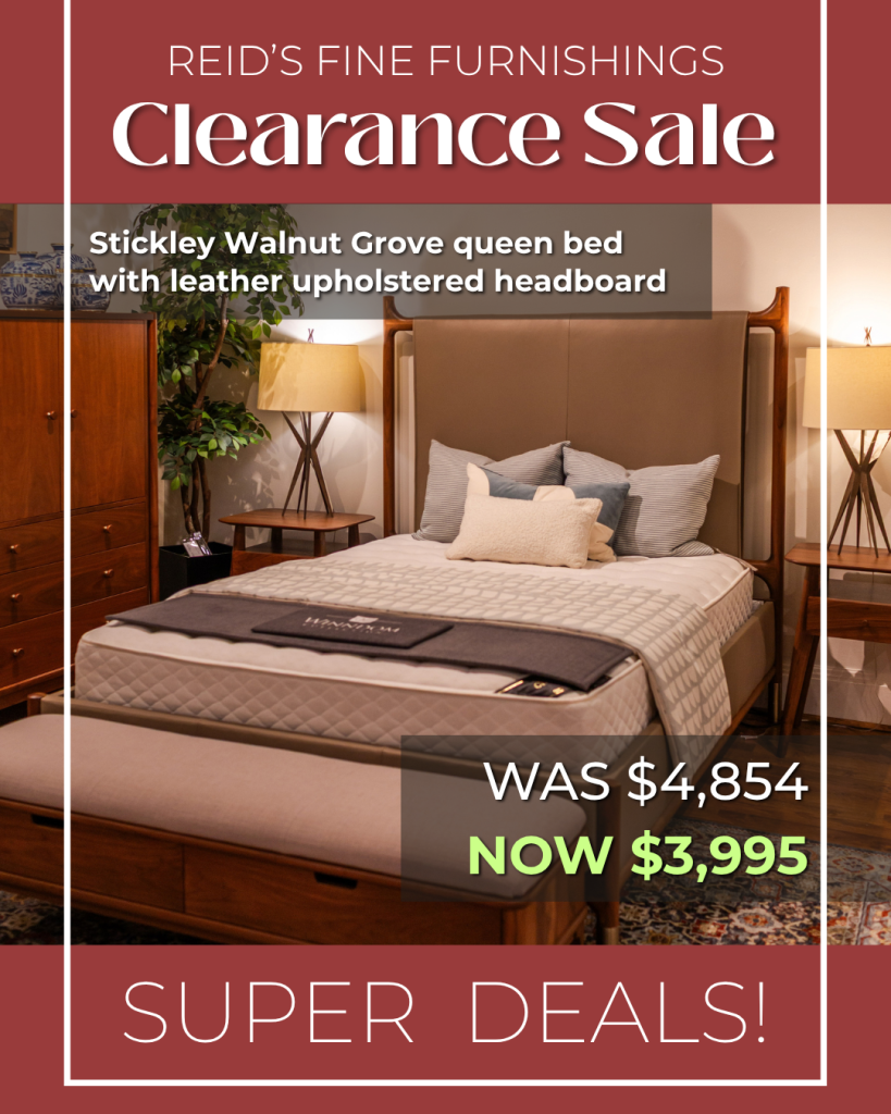 Stickley Walnut Grove Queen Bed with Leather Upholstered Headboard